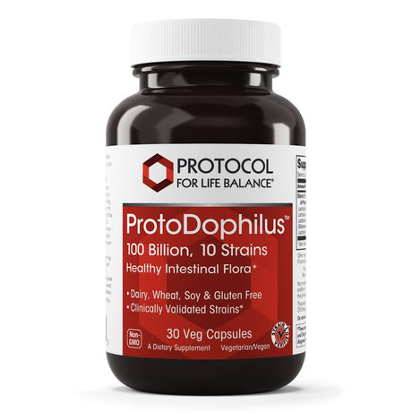 Protocol for Life Balance - Protodophilus - 100 Billion, 10 Strains - Healthy Intestinal Probiotic Flora to Support Digestive Function and Immune Health - 30 Veg Capsules