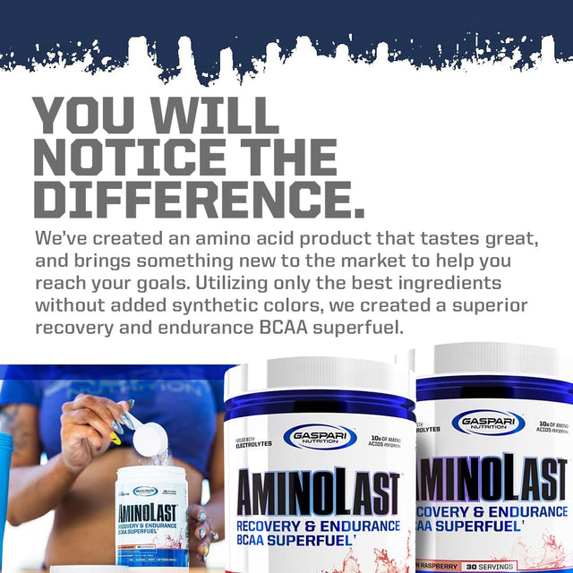 Gaspari Nutrition: Aminolast, Muscle Recovery and Endurance BCAA Fuel, Enhances Recovery & Replenishes Electrolytes, 30 Servings (Peach Raspberry)