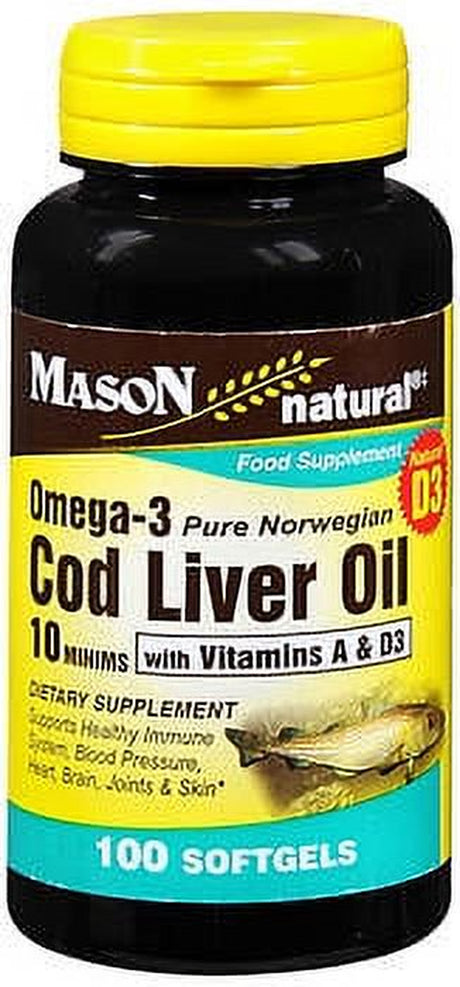 Mason Natural Cod Liver Oil plus Vitamin a & D3 - Healthy Heart, 100 Softgels