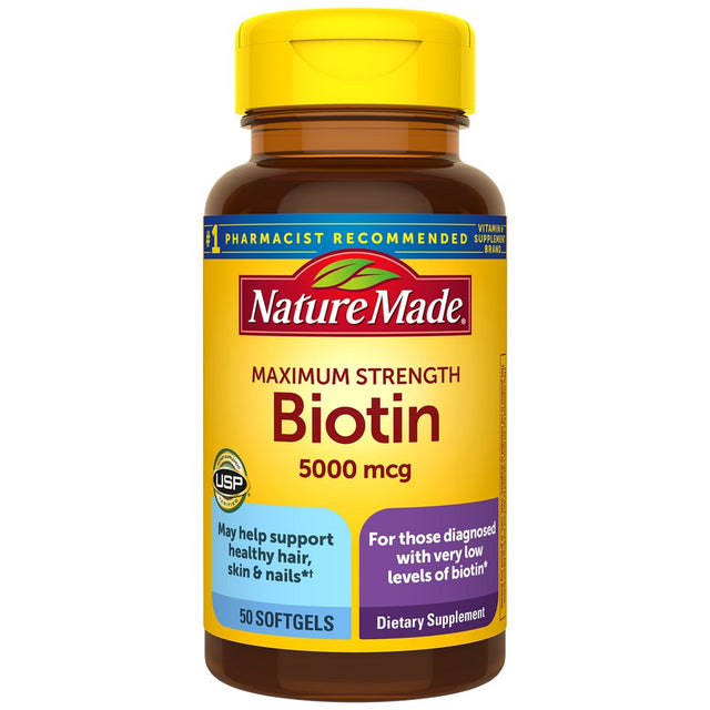 Nature Made Biotin, Maximum Strength, 5000 Mcg, Softgels, 50 Count