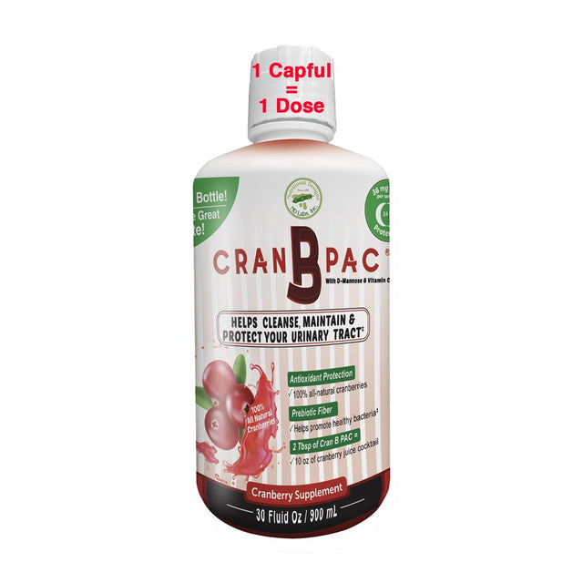 Cran-B-Pac - Urinary Tract Health Cranberry Concentrate Liquid W/Low Sugar & Vitamins, Maintenance against Utis, All Natural & Non GMO, High Concentration Juice Supplement, 36 Mg, 30 Ounce