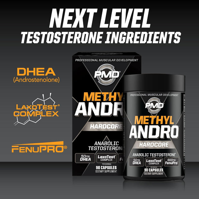 PMD Sports Methyl Andro with DHEA Amplifies Testosterone for Lean Muscle Growth and Strength Gains-Weightlifting and Workout Performance-Dietary Supplement (90 Vegetarian Capsules)