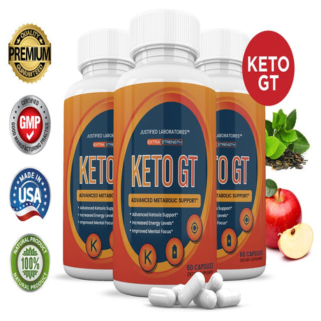 (3 Pack) Keto GT Advanced Includes Apple Cider Vinegar Gobhb Exogenous Ketones Keto Pills Supplement Premium Ketosis Support for Men Women 180 Capsules