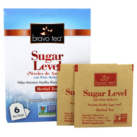 Bravo Tea White Mulberry 100% Natural Sugar Level Herbal Supplement Tea Bag Packs, 72 Ea