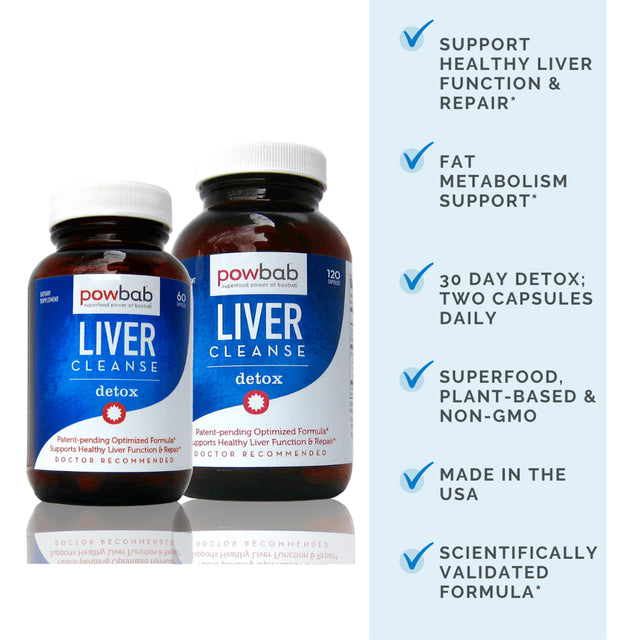 Powbab Liver Cleanse Detox & Repair Md Patent Pending Formula for Health Support Aid - 120 Caps