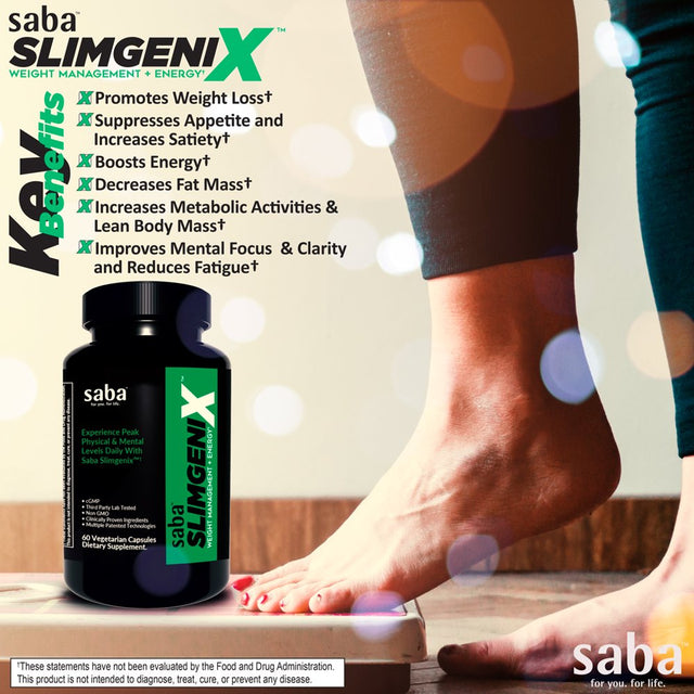 Saba Slimgenix™ Weight Loss, Extreme Energy & Intensity, Appetite Control, Extreme Focus, Fat Burner, Best Weight Loss Pills - 60 Vegetable Capsules