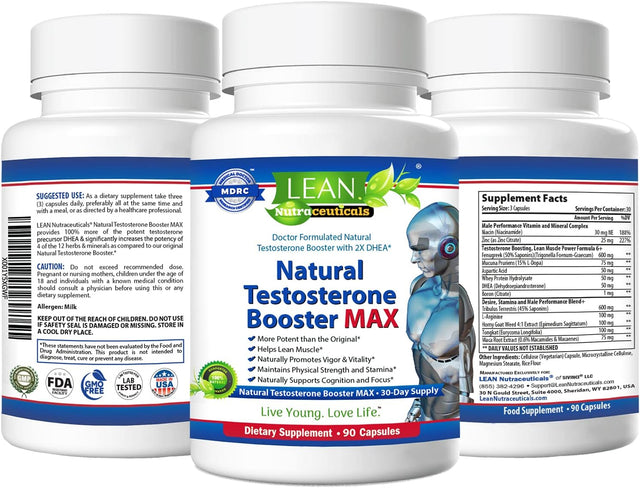 Testosterone Booster for Men over 50, Max Male Test Enhancing Pill, Libido Muscle Growth Super Workout Energy Supplement, Tongkat Ali, Tribulus, Maca Root, Horny Goat Weed, DHEA, Boron 90 Capsules