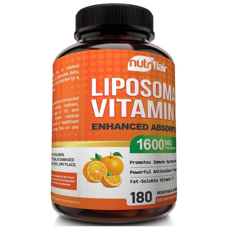 Nutriflair Liposomal Vitamin C 1600Mg, 180 Capsules - High Absorption, Fat Soluble VIT C, Antioxidant Supplement, Higher Bioavailability Immune System Support & Collagen Booster, Non-Gmo, Vegan Pills