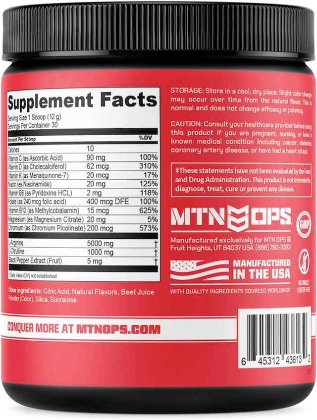 MTN OPS Enduro Nitric Oxide Supplement & Stim-Free Pre Workout - 30 Servings - with Magnesium Citrate, Beet Root Powder, Niacinamide, L Arginine & L Citrulline - Kiwi Strawberry Flavor