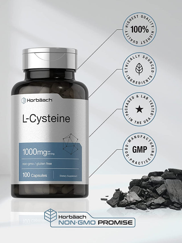 L-Cysteine 1000Mg | 100 Powder Capsules | Non-Gmo, Gluten Free Supplement | by Horbaach