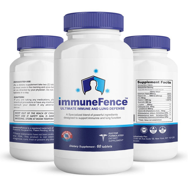 Immunefence 12-In-1 Extensive Immune and Lung Function Booster Supplement, Powerful Patented Blend of Selenium, L-Glutathione, L-Lysine, Quercetin, Vitamin C and Zinc, 60 Count