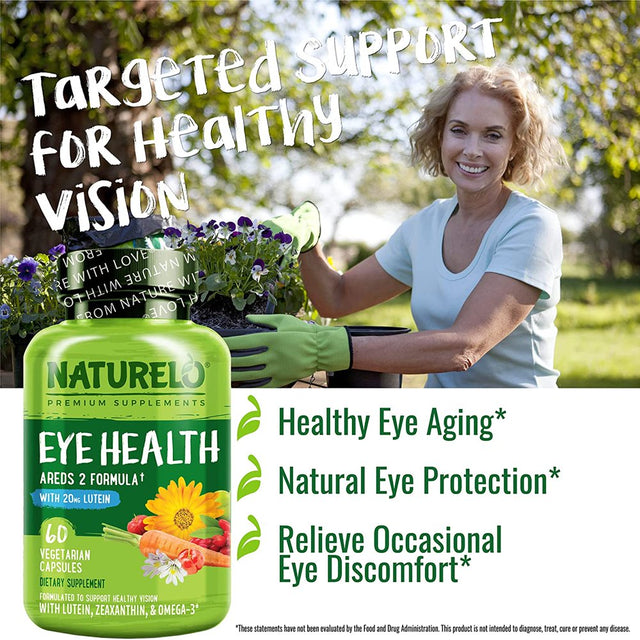 NATURELO Eye Vitamins - AREDS 2 Formula Nutrients with Lutein, Zeaxanthin, Vitamin C, E, Zinc, Pl DHA - Supplement for Dry Eyes, Healthy Vision, Eye Support - 60 Vegan Capsules