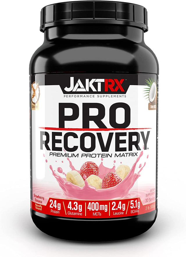 JAKTRX PRO Recovery – Post-Workout Whey Protein Powder – Muscle Builder & Recovery Supplement – BCAA, Glutamine, Leucine, Glucosamine & MCT – 30 Servings – Strawberry Banana