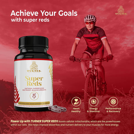 TURNER Super Reds Capsules with UAF1000+, New Zealand Red Superfood Energy, Essential Veggies, Antioxidants, Enzymes, Cleanse, 90 Capsules, 1 Bottle