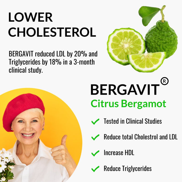 Citrus Bergamot Cholesterol Support Supplement with Plant Sterols, Omega 3, Turmeric, Aged Garlic, Niacin and Olive Leaf