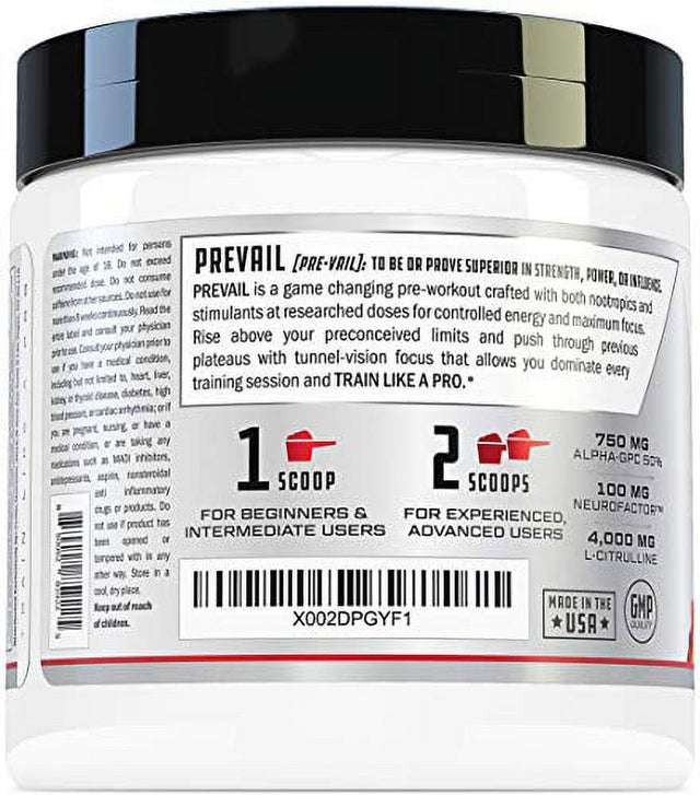 Prevail Pre Workout Powder with Nootropics: Best Pre Workout for Men and Women, Cutting Edge Energy and Focus Supplement with L Citrulline, Alpha GPC, L Tyrosine | Sour Rainbow Candy, 40 Scoops