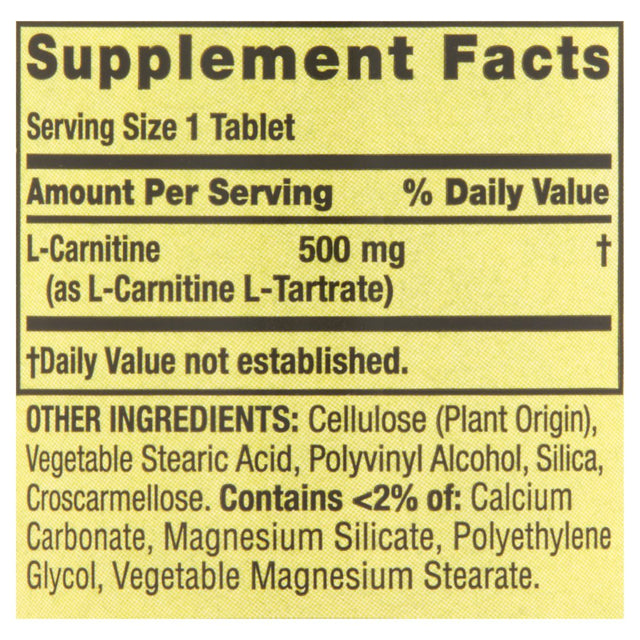 Spring Valley L Carnitine Amino Acid Supplement, 500 Mg, Unflavored, 30 Count