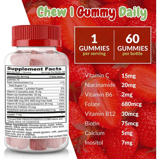 Vitamin B Complex with Vitamin C Gummies 2 Pack | Great Tasting Natural Strawberry Flavor Daily Energy and Nerve System Supplement