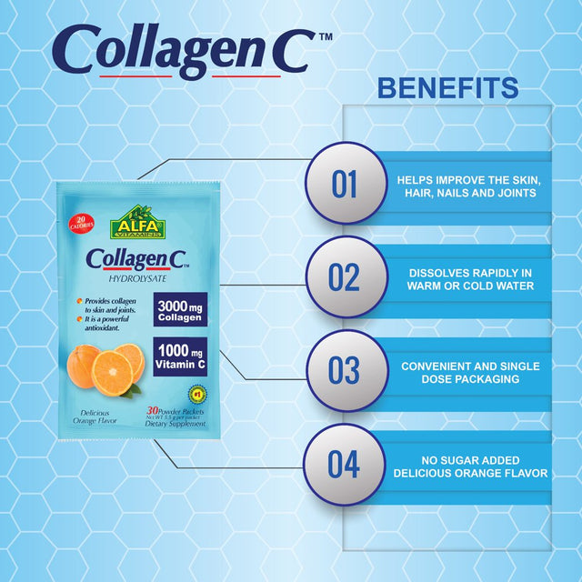 Collagen C® Hydrolysate with Vitamin C - Powder Supplement - Skin, Hair, Nails Support - 30 Pack