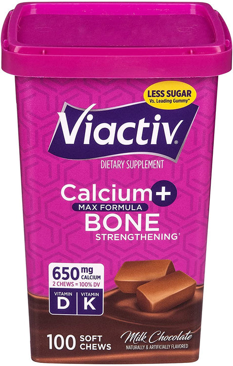 Viactiv Calcium + Vitamin D Supplement Soft Chews, Milk Chocolate, 100 Ct