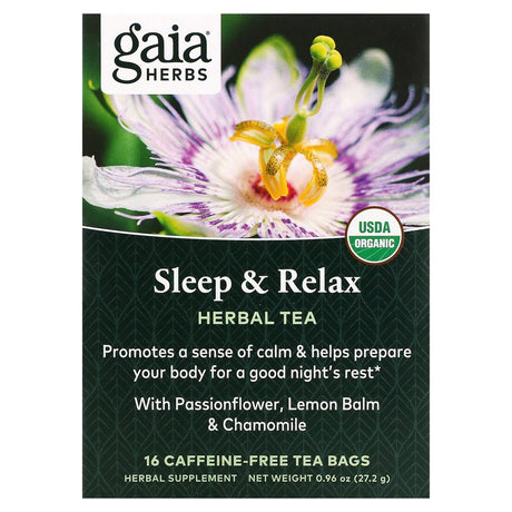 Gaia Herbs, Herbal Tea, Sleep Relax, Caffeine-Free, 16 Tea Bags, 0.96 Oz (27.2 G)