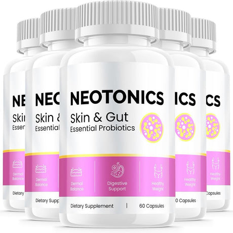 5 Pack Neotonics Skin & Gut - Official - Neotonics Advanced Formula Skincare Supplement Reviews Neo Tonics Capsules Skin and Gut Health 300 Capsules