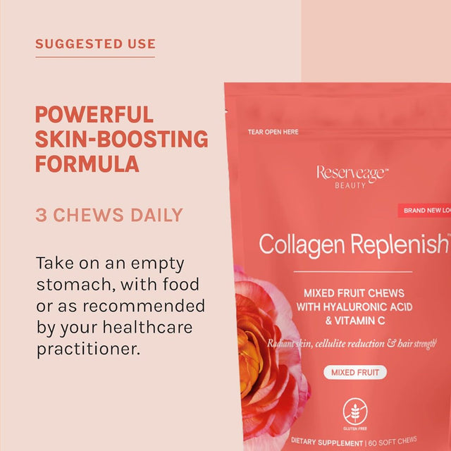 Reserveage, Collagen Replenish Chews, Skin and Nail Supplement, Supports Collagen and Elastin Production, 60 Soft Chews (30 Servings)