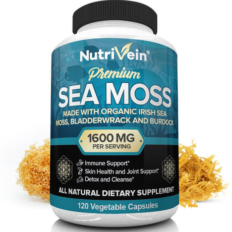 Nutrivein Organic Sea Moss 1600Mg - 120 Capsules - Keto Detox, Gut, Joint Support