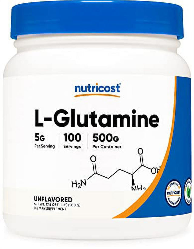 Nutricost L-Glutamine Powder (500 Grams) Unflavored - Gluten Free & Non-Gmo, 100 Servings