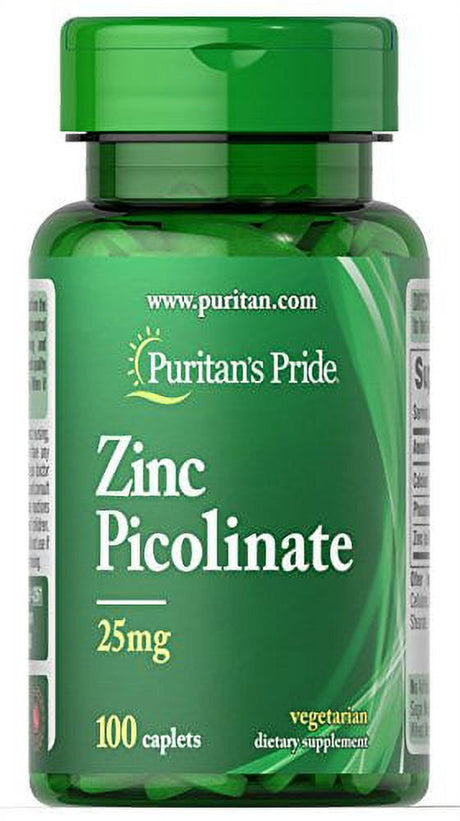 Puritan'S Pride Zinc Picolinate 25 Mg to Support Immune System Health Caplets, White, 100 Count