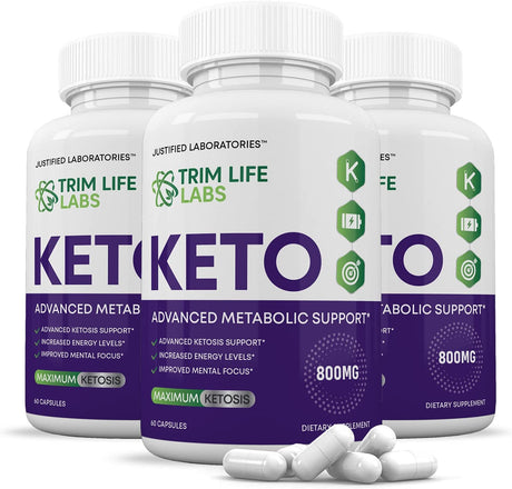 (3 Pack) Trim Life Labs Keto Pills Includes Apple Cider Vinegar Patented Gobhb® Exogenous Ketones Advanced Ketogenic Supplement Ketosis Support for Men Women 180 Capsules