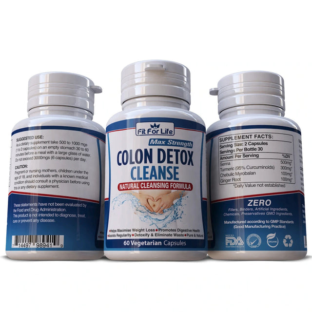 Colon Detox & Cleanse MAX Strength - Helps Digestive Health Weight Loss - 60 Pills