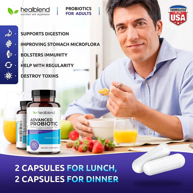 Healblend Probiotics for Digestive Health Support, 11.5 Billion CFU per Serving: DE111, Lactobacillus, Bifidobacterium, Acidophilus Probiotic Supplement, 2-Pack