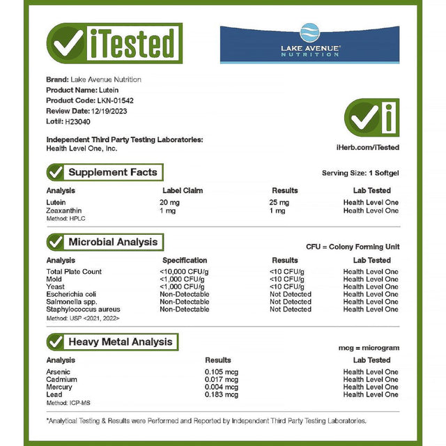 Lutein by Lake Avenue Nutrition - with Lutein & Zeaxanthin from Marigold Extract - Supports Antioxidant Activity & Eye Health - Vegetarian Friendly - Gluten Free, Non-Gmo - 20 Mg - 120 Veggie Softgels