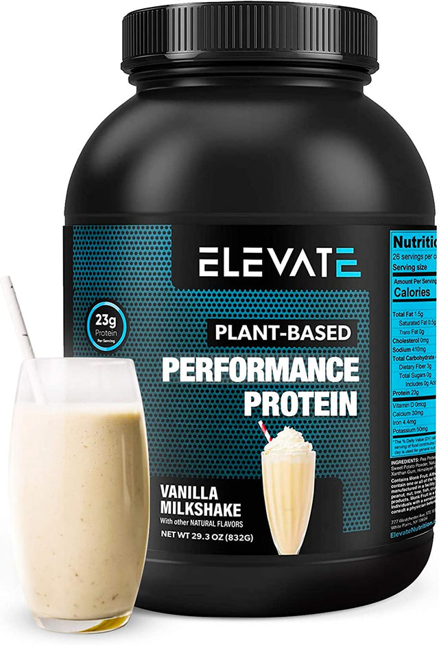 Elevate Plant Based Vegan Protein Powder with High Bcaas and Glutamine, Low Carb Protein Powder Vanilla Milkshake, Non GMO, NO Sugar, Dairy and Soy Free (26 Servings) Nutrition