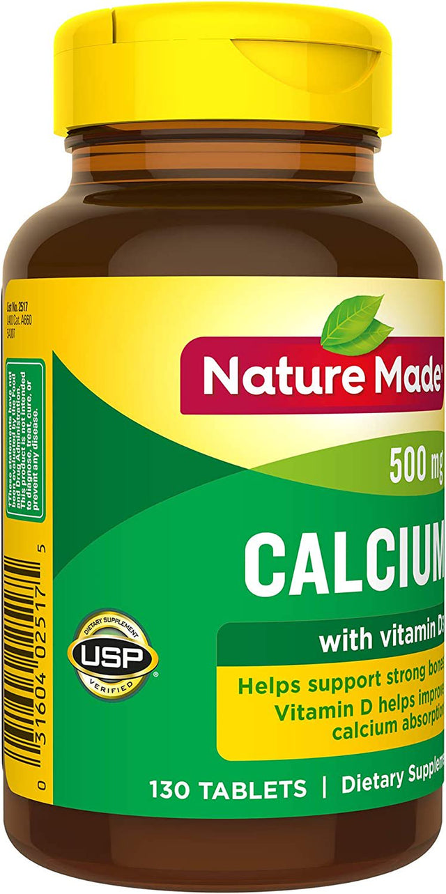 Nature Made Calcium 500 Mg with Vitamin D3, Dietary Supplement for Bone Support, 130 Tablets