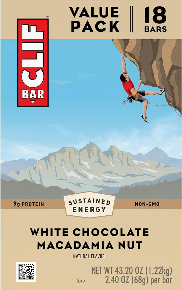 CLIF BAR - White Chocolate Macadamia Nut Flavor - Made with Organic Oats - 9G Protein - Non-Gmo - Plant Based - Energy Bars - 2.4 Oz. (18 Pack)