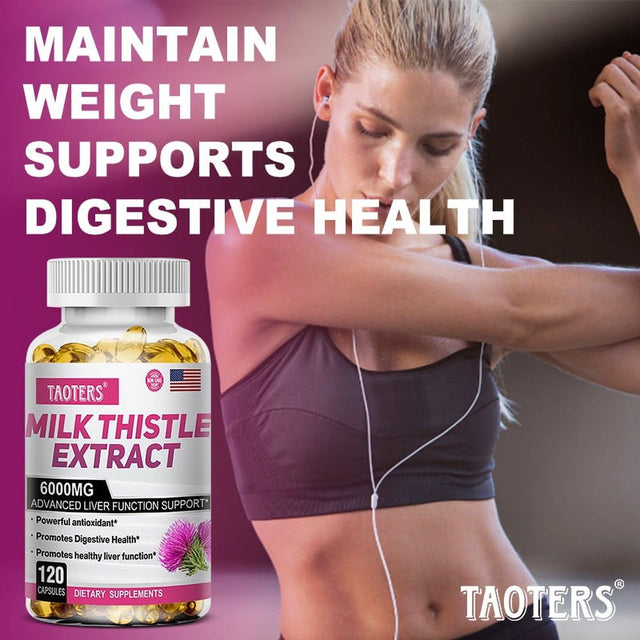 TAOTERS Milk Thistle Extract 6000 Mg Softgels, Advanced Liver Support, with Dandelion and Artichoke...-60Capsules