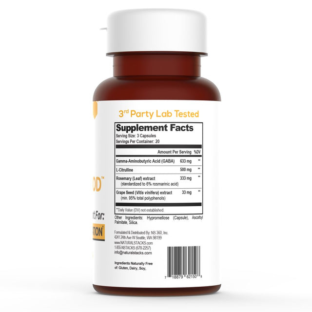 Natural Stacks Gamma-Aminobutyric Acid GABA Supplement 60 Ct. - Deep Relaxation and Calm - Night Time Sleep Aid - Brain Food Formula Promotes GABA (Gamma-Aminobutyric Acid)