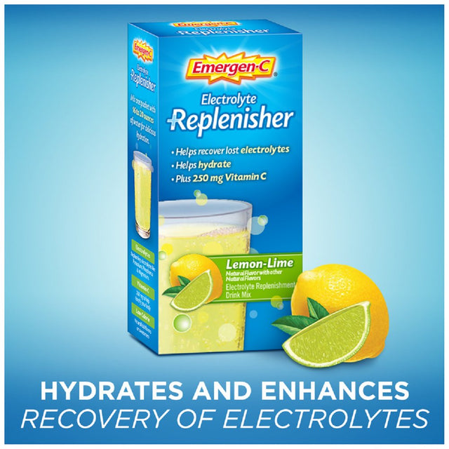 Emergen-C Electrolyte Replenisher (8 Count, Lemon-Lime Flavor) Fizzy Drink Mix with 250Mg Vitamin C, 0.33 Ounce Packets