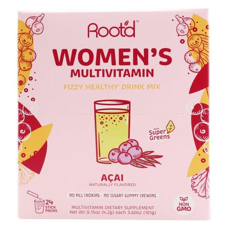 Root'D - Women'S Multivitamin Fizzy Healthy Drink Mix Acai - 24 Stick Pack(S)