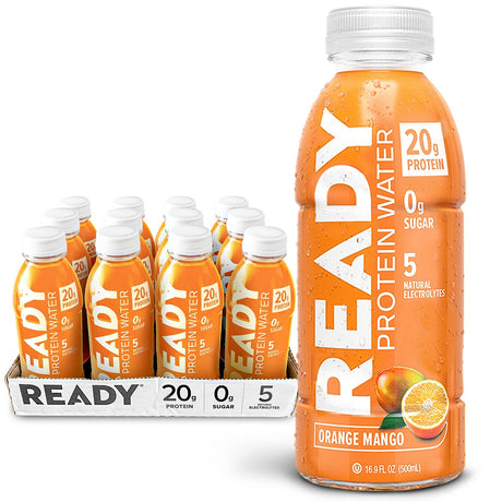 Ready Protein Water, 20G of Whey Protein Isolate, Sugar Free, Orange Mango, 12-Pack, 16.9 Fluid Ounces Each