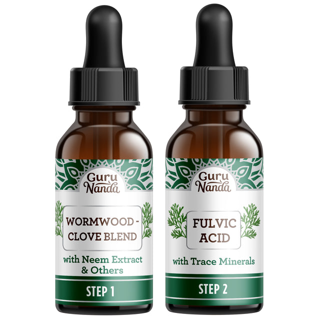 Gurunanda Paracleanse with Wormwood, Clove & Fulvic Acid with Neem Extract - 2 Step Liquid Supplement -1 Fl Oz/Bottle