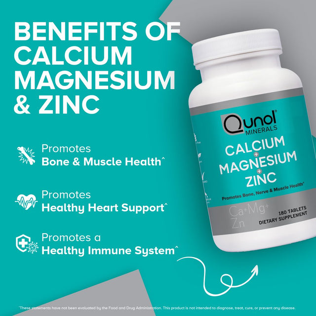 Qunol Magnesium (180 Count) 3 in 1 Capsules with Calcium, Zinc, and Magnesium, Bone, Nerve, and Muscle Health Supplement