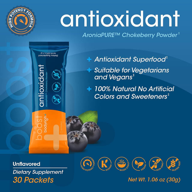 Bodyright Antioxidant Boost - Antioxidant Superfood Powder - 30 Servings - Unflavored Aronia Berry Powder for Smoothies - Organic Vegan Antioxidants Supplement for Men and Women