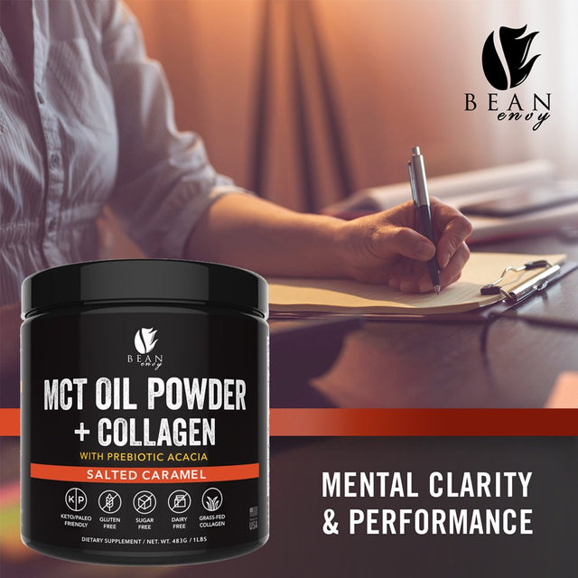 Bean Envy MCT Oil Powder with Collagen and Prebiotic Acacia - Pure Mct'S - Perfect for Keto - Energy Boost - Nutrient Absorption - Appetite Control - Healthy Gut Support