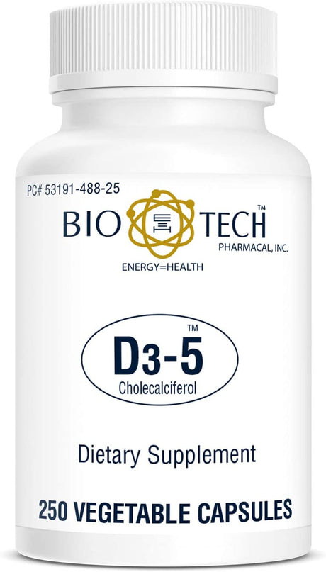 Bio-Tech Pharmacal D3-5 (5000 IU), 250 Vegetable Capsules – All-Natural Supplement – Supports Bone & Immune Health – No Dairy, Fish, Gluten, Peanut, Shellfish, & Soy