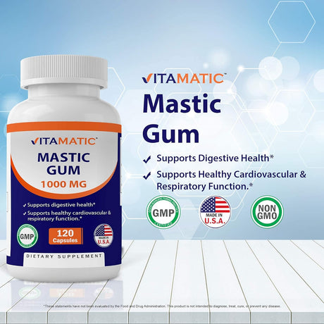 Vitamatic 3 Pack Mastic Gum 1000Mg per Serving - Support Digestive Function, Gastrointestinal Health, Immune and Oral Wellness, Total 360 Capsules