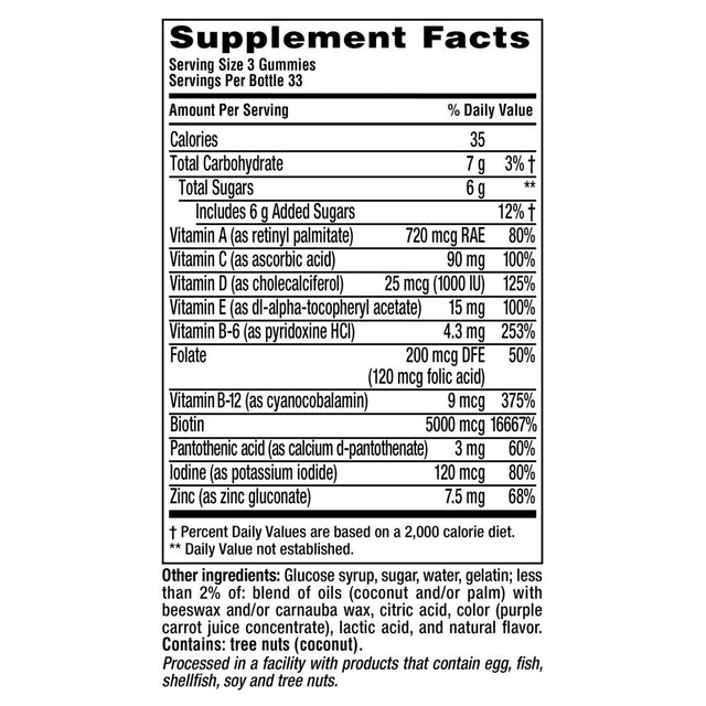 Vitafusion Gorgeous Hair, Skin & Nails Multivitamin Gummy Vitamins, plus Biotin and Antioxidant Vitamins C&E, Raspberry Flavor, 100Ct (33 Day Supply), from Vitafusion, the Gummy Vitamin Experts.