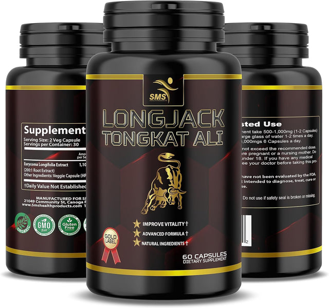 Tongkat Ali Root Extract - 200:1 Male Stamina and Vitality Pills- Potent Effective Natural, 60 Capsules (AKA Longjack, Eurycoma Longifolia, Malaysian Ginseng)